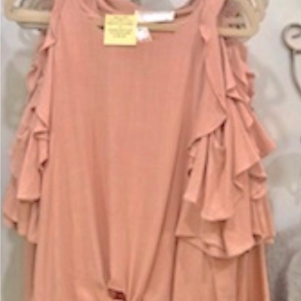 🌴LINEN BLEND RUFFLE OPEN SHOULDER TOP IN BLUSH - Picture 3 of 3